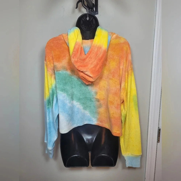 Rare Authentic Polo Ralph Lauren Tie-Dye Rainbow Cropped Hoodie sz M - Picture 3 of 11
